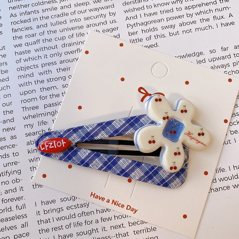 HD9331A02东大门牛仔风格纹花朵蝴蝶结发夹韩系侧边刘海碎发夹女