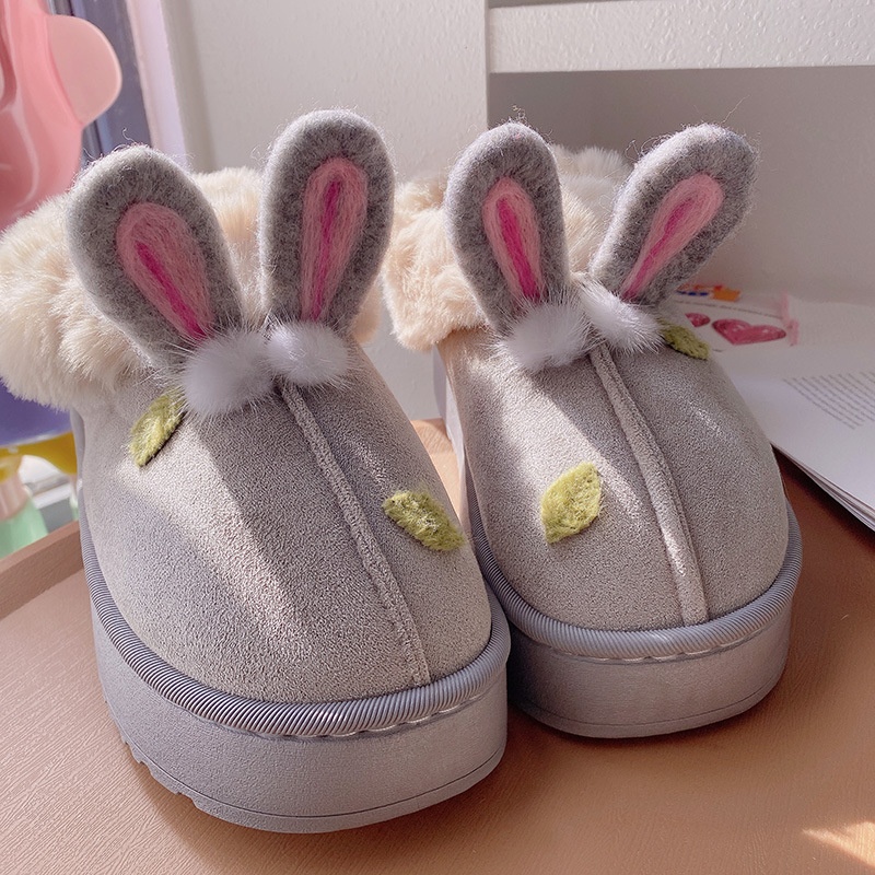 HD1141A1毛毡耳朵厚底毛毛包头女鞋外穿冬棉鞋加绒保暖拖鞋雪地靴