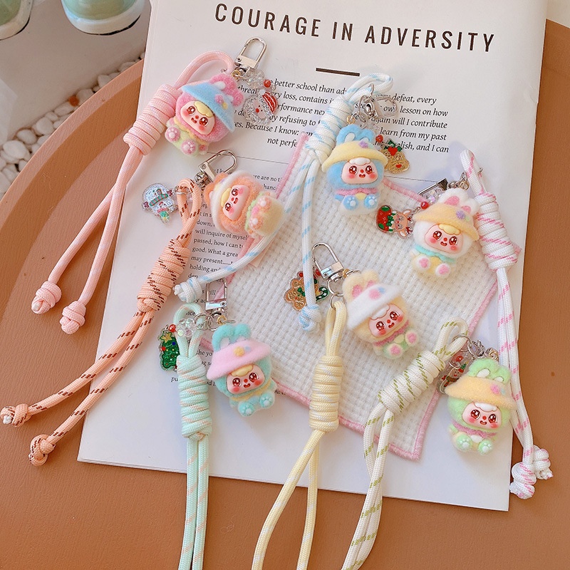 HD11311A05多巴胺色系编织挂绳小精灵车钥匙扣挂件包包挂饰挂链女