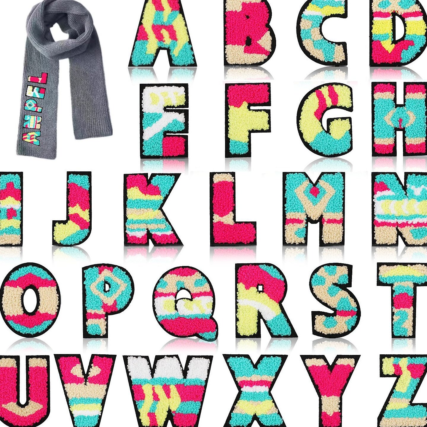 啸天7cm纯黑色26个英文字母雪尼尔补丁贴电脑绣花章仔熨烫刺绣贴