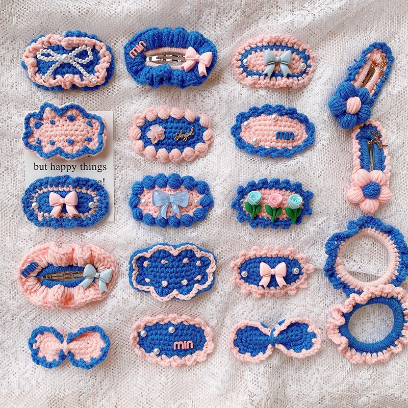 HD10475 钩织发夹大集合！浅色系chao仙手工针织发夹女生侧边bb夹