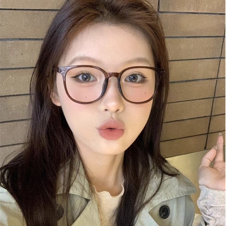 大框超轻韩系眼镜近视女可配度数素颜显脸小茶色眼睛防蓝光平光镜
