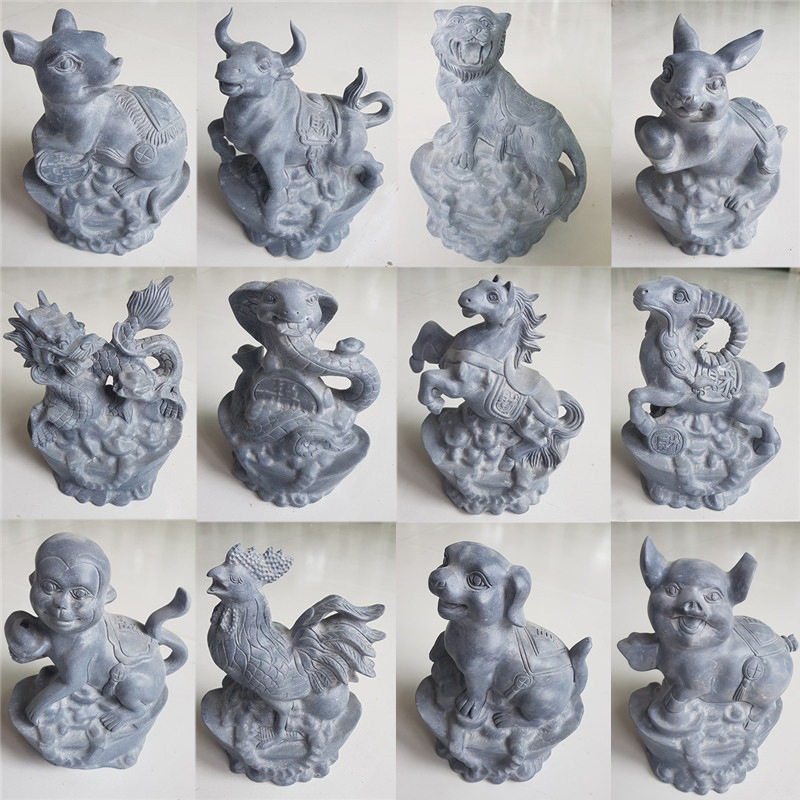 石雕12生肖摆件青石石材雕刻十二属相鼠牛虎兔龙蛇马羊猴鸡狗猪