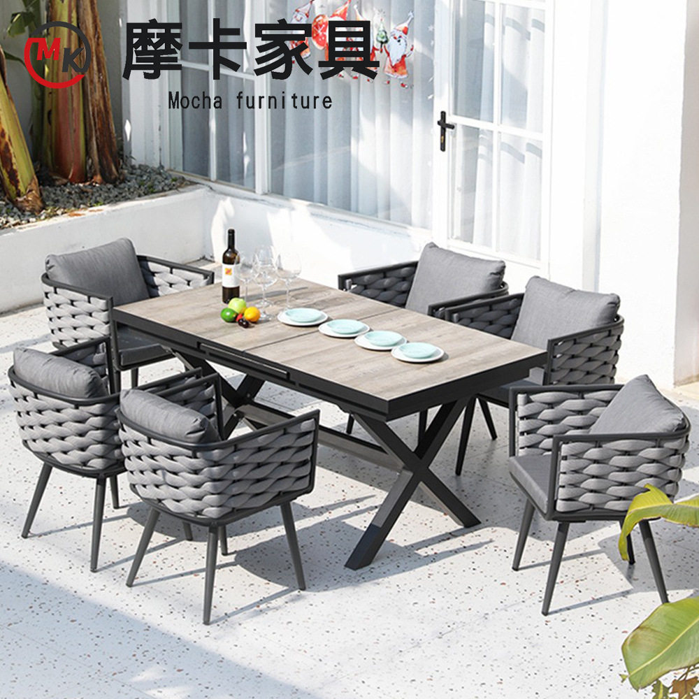 户外餐桌椅别墅庭院藤编椅子组合室外花园露台伸缩阳台休闲餐桌椅