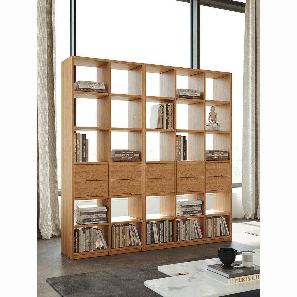 全实木橡木书架落地置物架客厅简约现代玄关柜展示架多层格子书柜