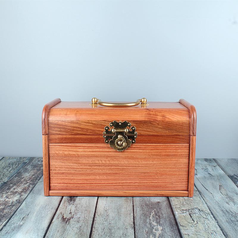 缅甸花梨复古中式手提珠宝首饰盒素面双层收纳百宝箱直销