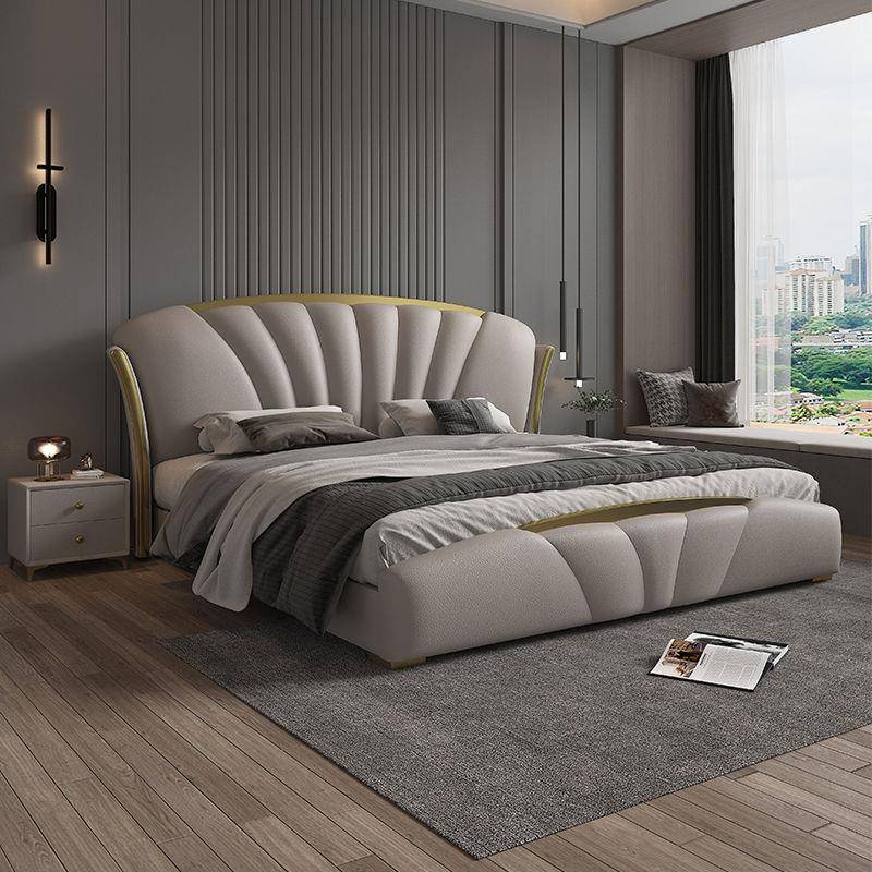 意式真皮床轻奢现代简约双人床主卧婚床豪华网红床软包高端家用床