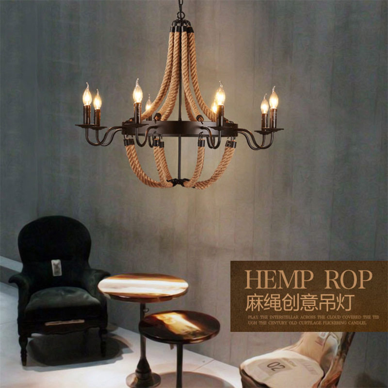 美式复古怀旧loft工业风创意个性餐厅网咖火锅理发服装店麻绳吊灯