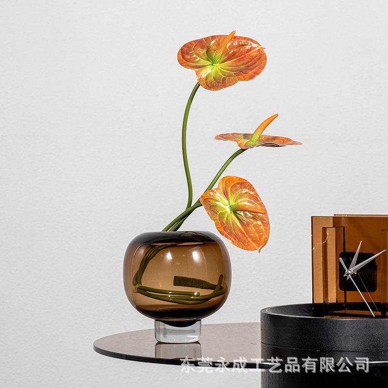 高级感插花仿真花玻璃花器摆件餐桌花摆花轻奢软装高档家居装饰品