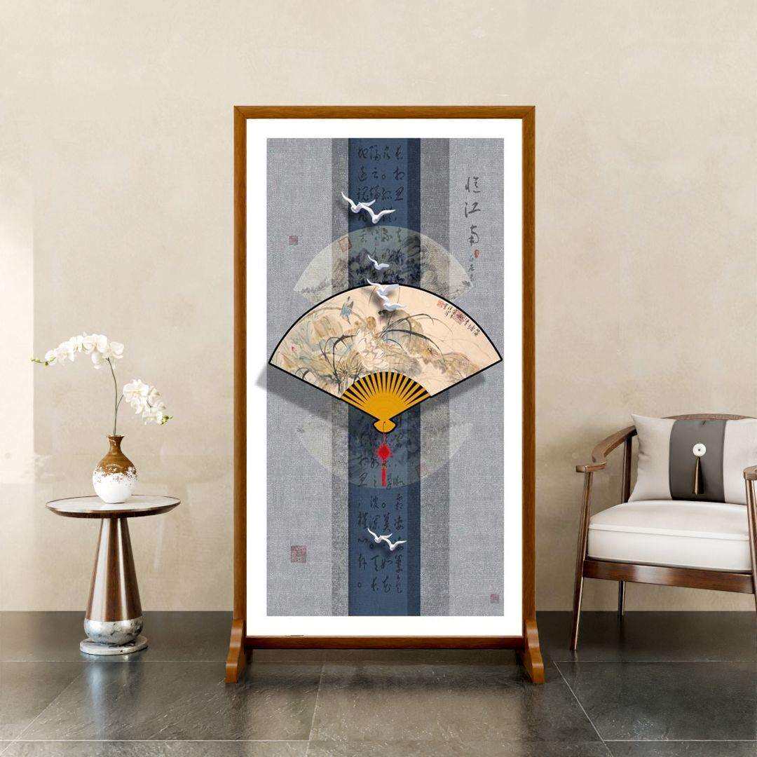 现代屏风隔断新中式简约进门客厅装饰遮挡玄关布艺家用艺术屏座屏