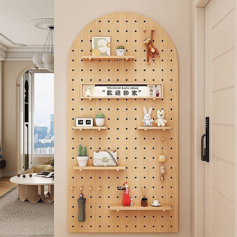 实木洞洞板入户玄关墙上置物架隔板挂板收纳架墙面墙壁展示架