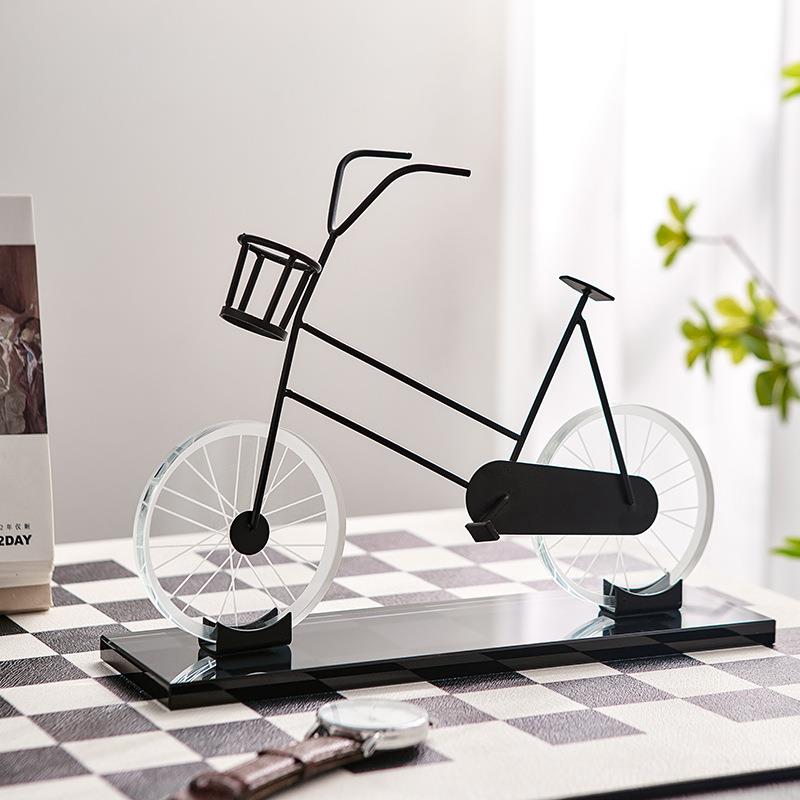 现代简约创意水晶自行车桌面摆件样板房间客厅玄关柜家居软装饰品