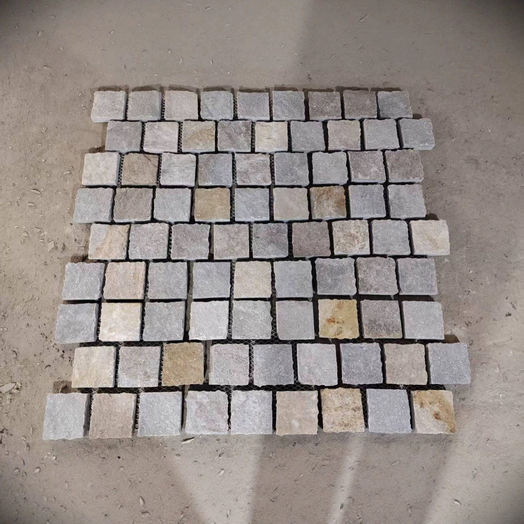 黄锈色冰裂纹地砖多边形网贴石天然文化石青锈色板岩碎拼石厂家