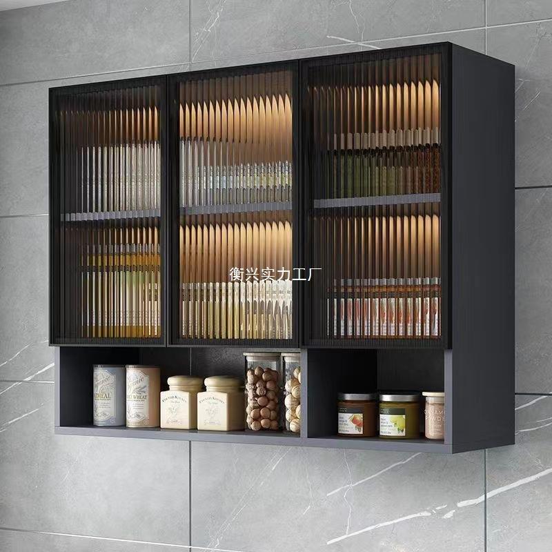 Rtd可现做家用壁挂式吊柜阳台客厅展示柜厨房实木壁柜钢化玻璃门