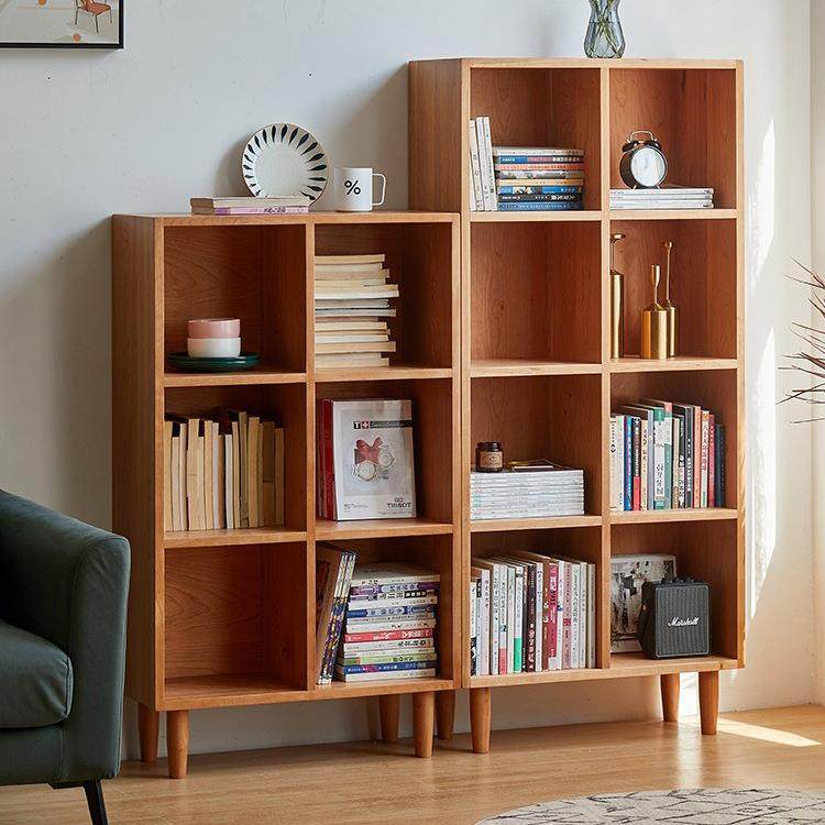 严选实木储物柜家用客厅收纳柜书柜格子边柜小户型书房樱桃木书柜