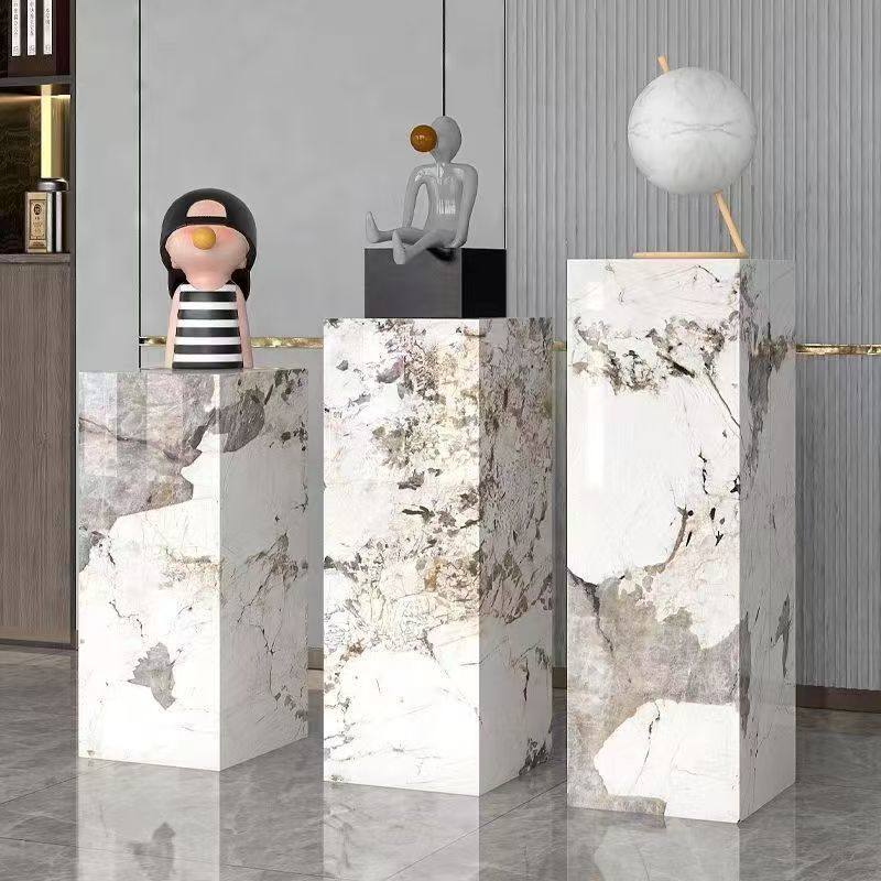 岩板花架客厅落地一体酒店会所玄关装饰摆件大理石底座展示台立柱