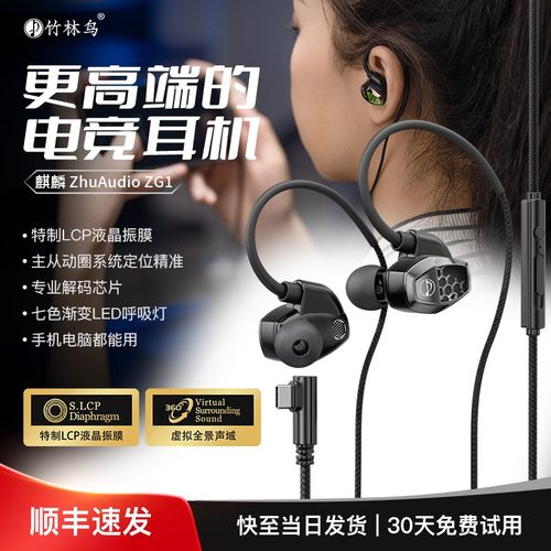 竹林鸟麒麟ZG1电竞耳机有线入耳式手机电脑通用带麦游戏HIFI耳塞