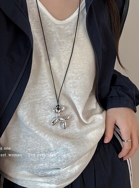 非金属皮质项链 王嘉尔同款潮牌气球狗吊坠女时尚锁骨链颈链配饰~