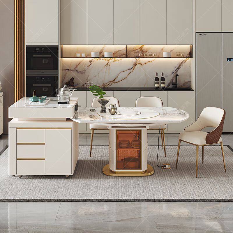 岩板岛台餐桌一体轻奢家用小户型多功能带电磁炉伸缩方圆两用饭桌,住宅家具,板木餐桌,淘宝优惠券,粉丝福利购,淘宝优惠卷