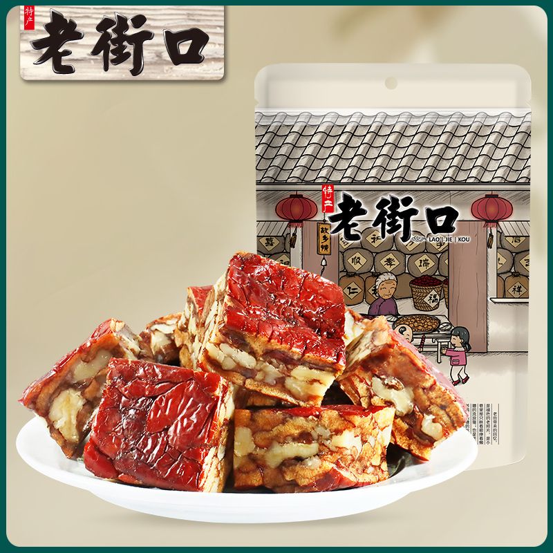 老街口 厚切枣仁派500g袋装红枣夹核桃仁新疆特产红枣夹心派零食