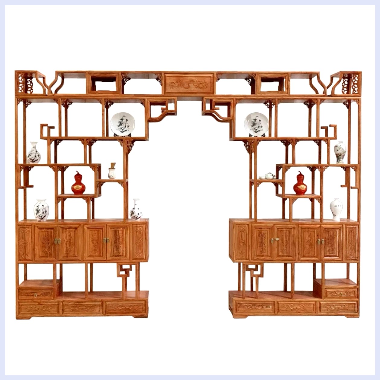 实木伸缩月洞门博古架新中式客厅门隔断背景墙月亮拱门新款定制