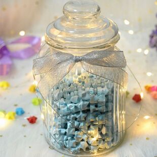 装星星的玻璃罐LED灯串许愿夜光星星瓶520幸运星玻璃瓶666折纸塑