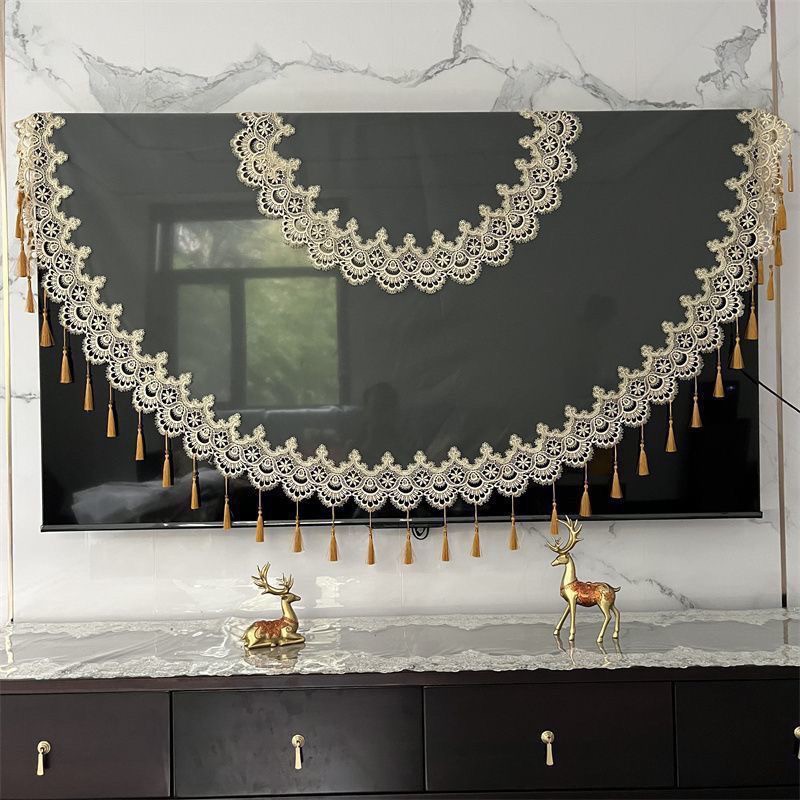 轻奢高端电视罩新款液晶电视挂墙防尘盖布网纱蕾丝曲面电视盖巾