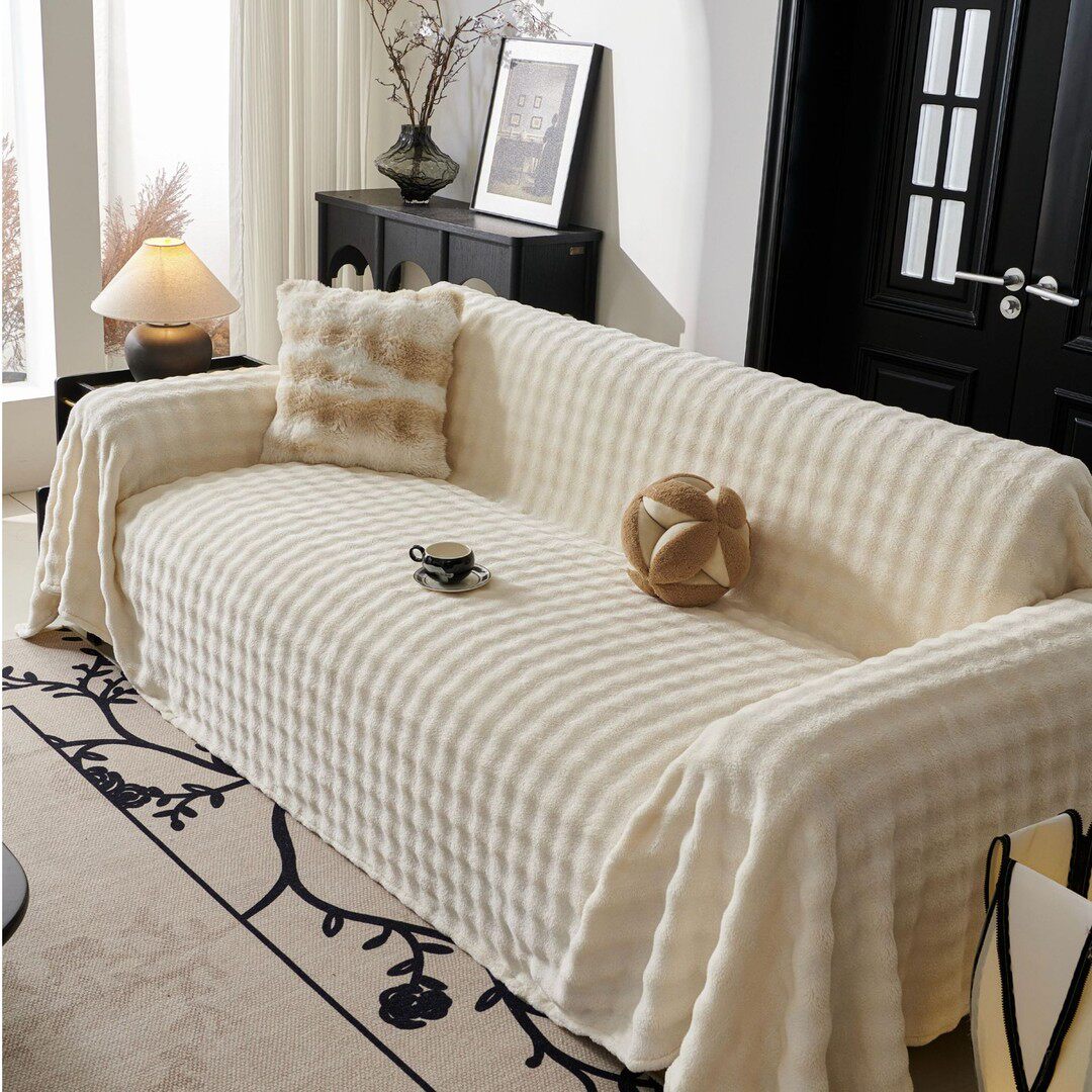 兔兔绒秋冬沙发盖布巾冬季防滑沙发套罩2024新款防猫抓坐垫毛毯