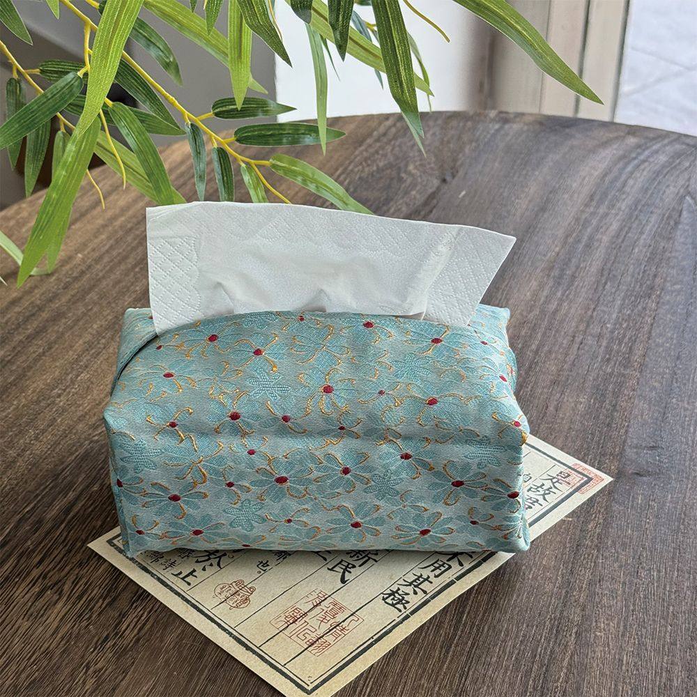 织锦缎布艺纸巾盒蓝色小雏菊手工抽纸盒中式小清新客厅茶室收纳袋,收纳整理,纸巾套,淘宝优惠券,粉丝福利购,淘宝优惠卷