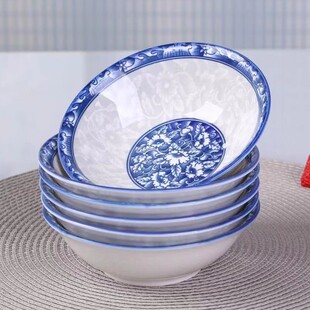 釉下彩6只8英寸青花瓷家用陶瓷面碗大碗