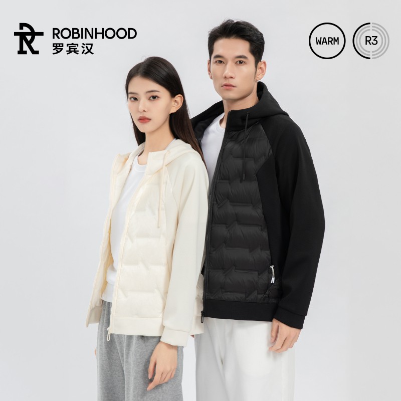罗宾汉秋款连帽拼接运动轻薄羽绒服DSP-R041Y5005