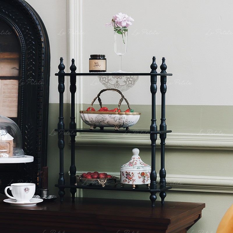 悦澜居复古中古三层架展示架实木桌面墙上多层陈列架落地置物架