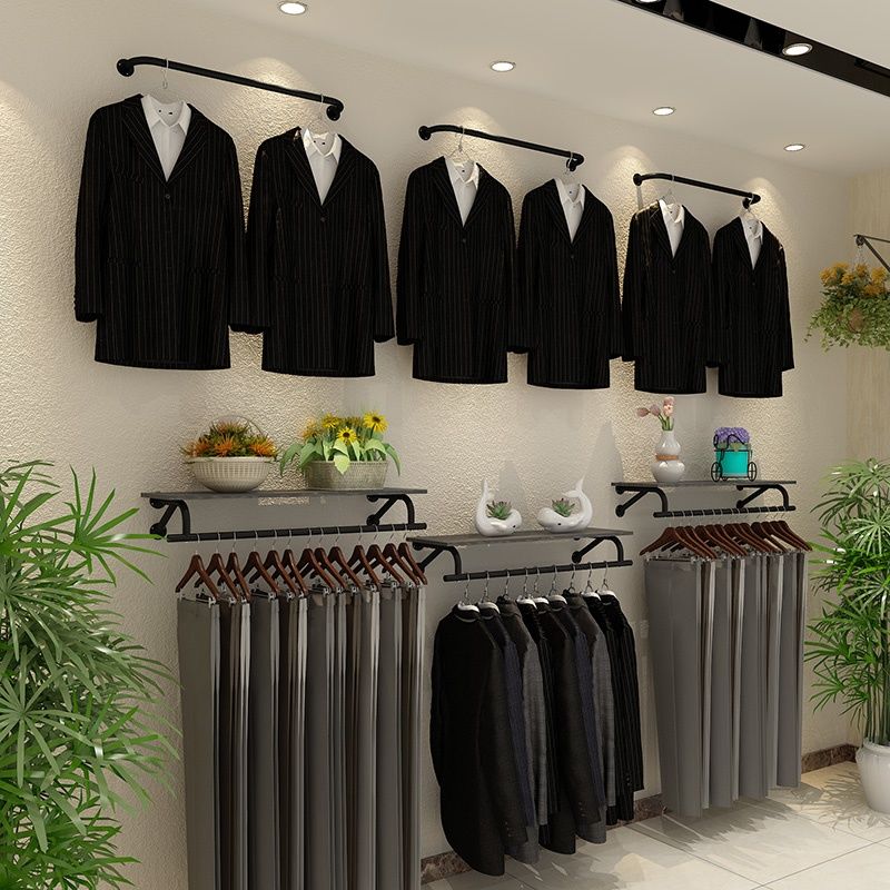 金色服装店展示架上墙男女装货架侧挂组合铁艺童装衣服架子壁挂式