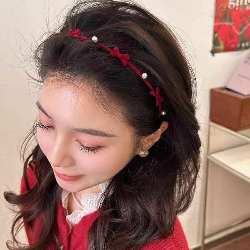 发箍宽松不勒头精致红丝绒蝴蝶结细边发卡发箍女2023新款高级感新