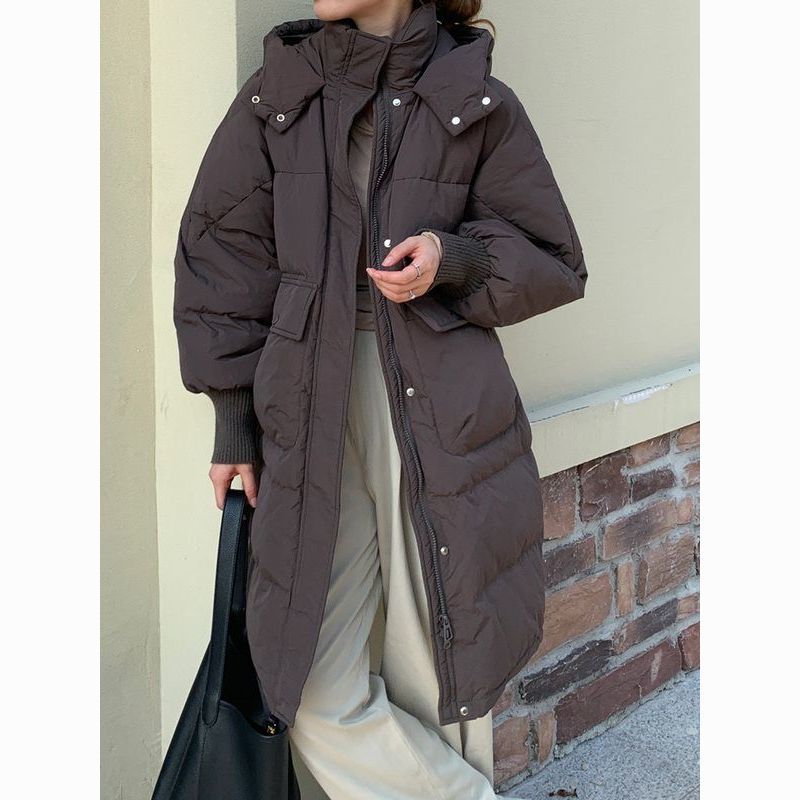 羽绒服女2025年新款中长款小个子韩版宽松学生加厚冬季连帽外套潮