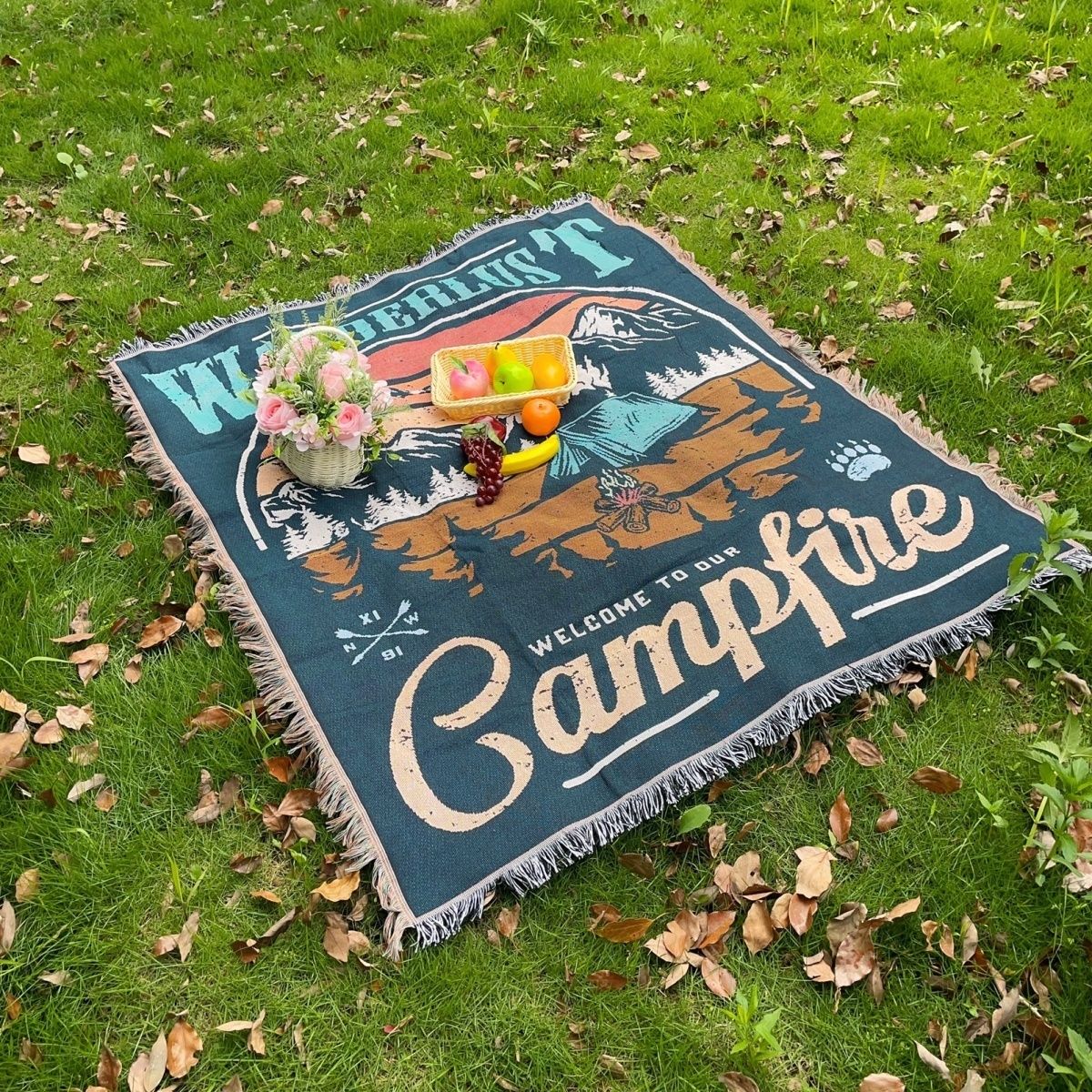 美式户外后备箱摆摊背景挂毯露营帐篷毯子野餐垫桌垫单人沙发盖巾