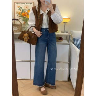 梨型身材百搭女牛仔褲 早秋小個子九分微彈直筒褲 巨好看瘦腿褲