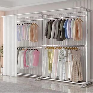 镀锌加厚钢管晾衣架落地立式室内新款卧室阳台简易挂帘双层挂衣架