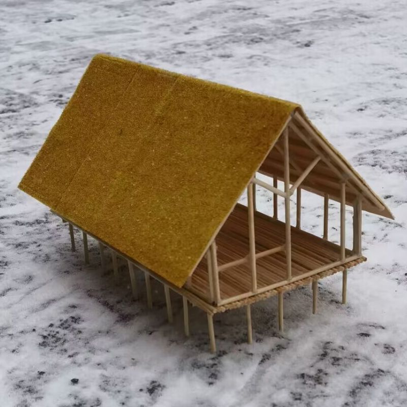 河姆渡人干栏式房屋模型diy手工制作材料木冰糕棍地穴式建筑模型