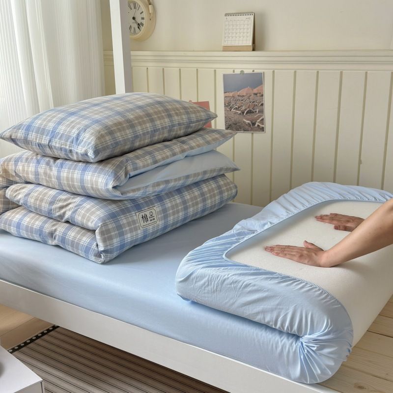 学生宿舍纯棉床笠三件套单人全棉被套床单被子被褥全套床上六件套