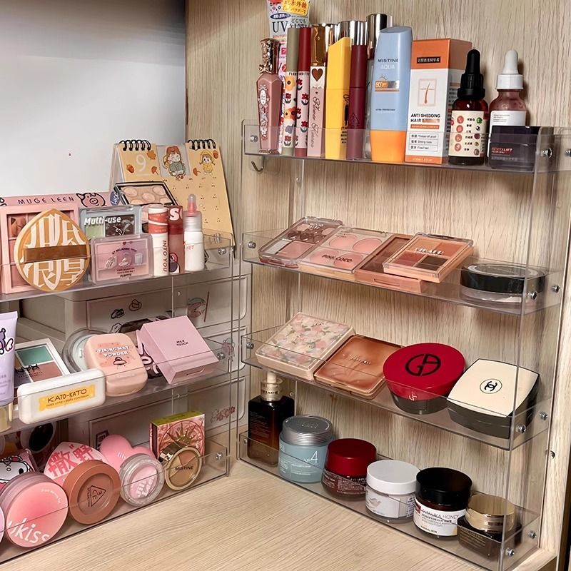 化妆品收纳架桌面置物架护肤品整理盒可壁挂透明宿舍桌上小型架子