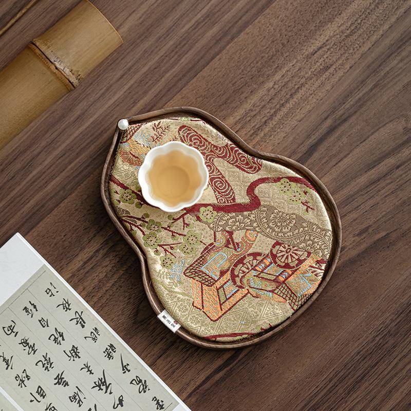 胡桃木干泡盘实木小茶台家用托盘中式织锦茶席茶托盘桌旗