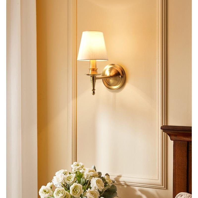 美式全铜简约壁灯北欧创意过道走廊入户灯家用书房楼梯卧室床头灯
