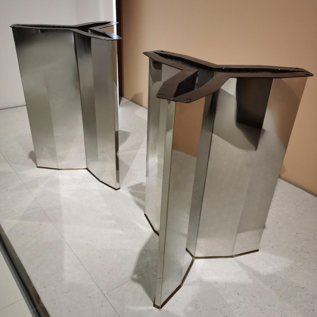 意式轻奢极简不锈钢餐桌腿支架底座大理石奢石桌脚长方形餐台底架