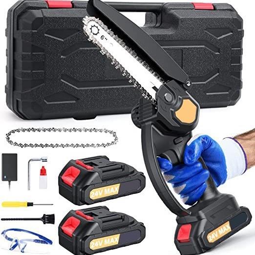 手持锂电锯6寸单手锯大功率修枝伐木工具充电式迷你家用电动链锯