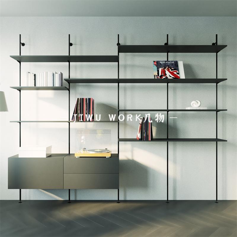 意式现代墙上置物架满墙书架书房多层收纳储物柜落地背景展示柜子