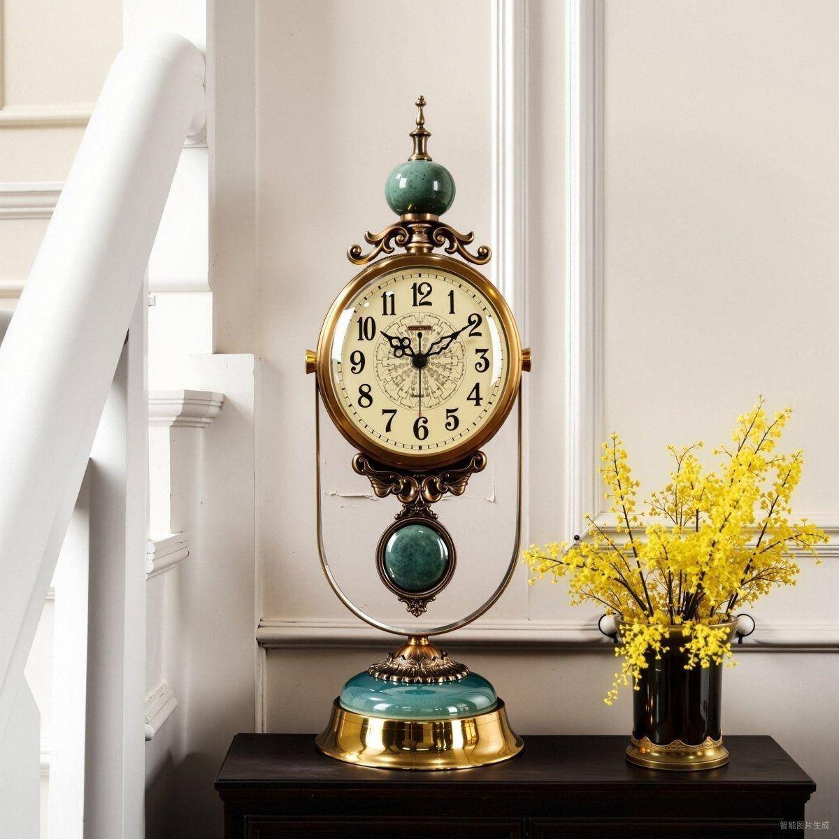 美式表摆台式高端座钟客厅桌面坐钟装饰家用摆件复古石英钟表