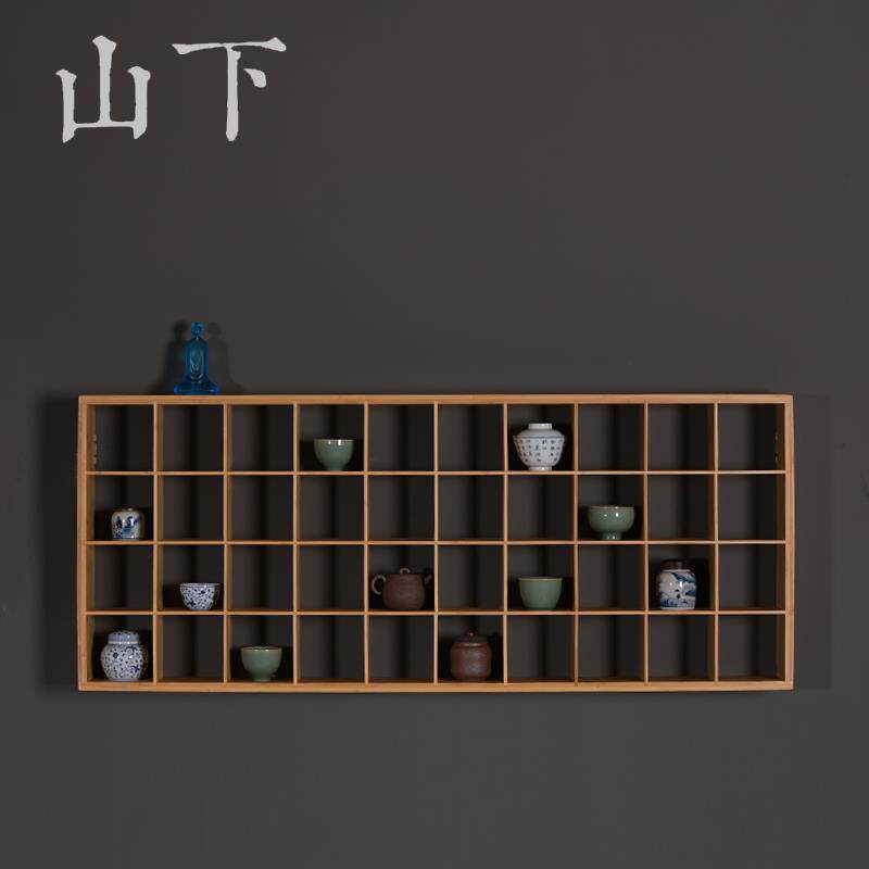 0A博古架挂墙竹制多宝阁墙上置物架茶壶茶具收纳格子架玄关装饰壁