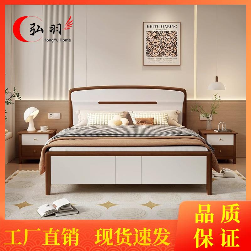 实木床简约大床现代白色轻奢静音款1.8米杏色1.5米双人主卧小户型