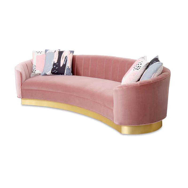 轻奢意大利绒布艺沙发后现代简约欧式客厅商用四人位金属底座沙发